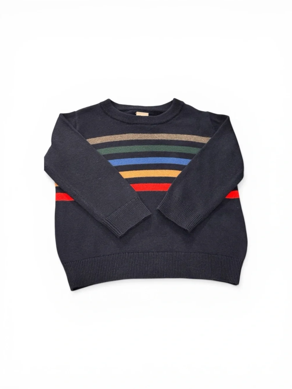 GAP Toddler Boy 12-18M Navy Crewneck Sweater with Rainbow Chest Stripes